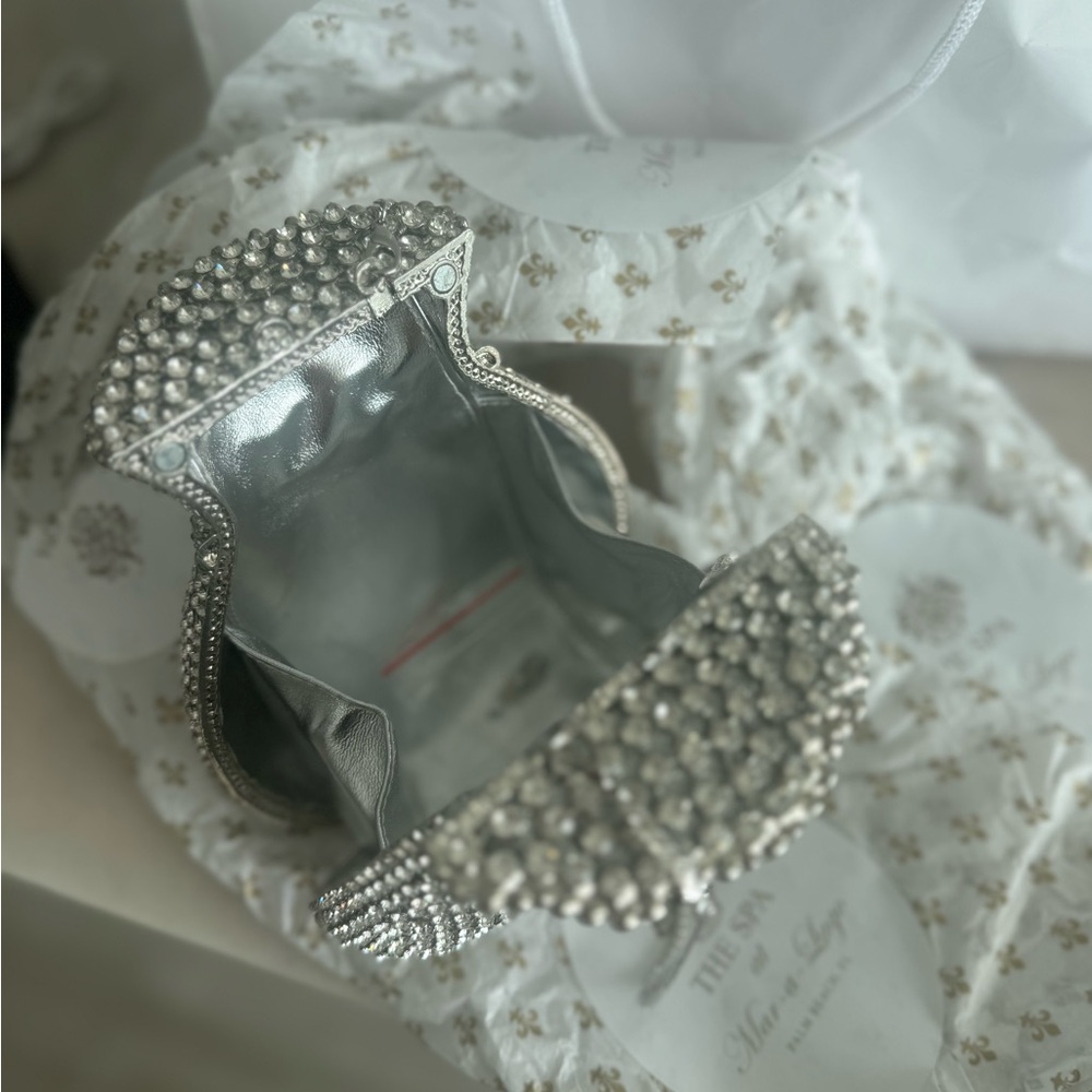 Crystal Rhinestone Dollar Sign Drawstring Clutch - Silver - Picture 4 of 5